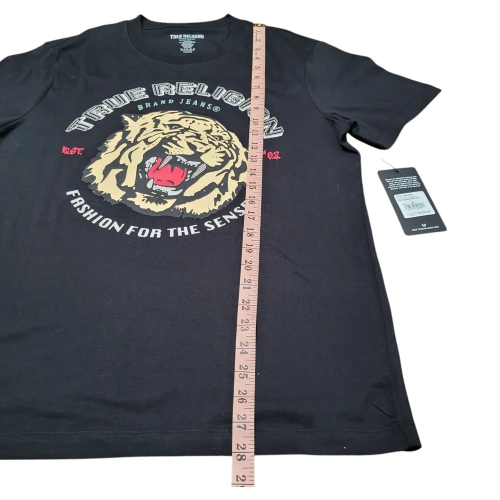 NEW True Religion Black Crew Neck Tee Shirt Tiger Bling Graphic Size M